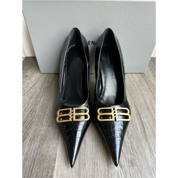 Balenciaga Logo Plaque Heeled Pumps in Black Size EU38/US8 $950 - Picture 5 of 14